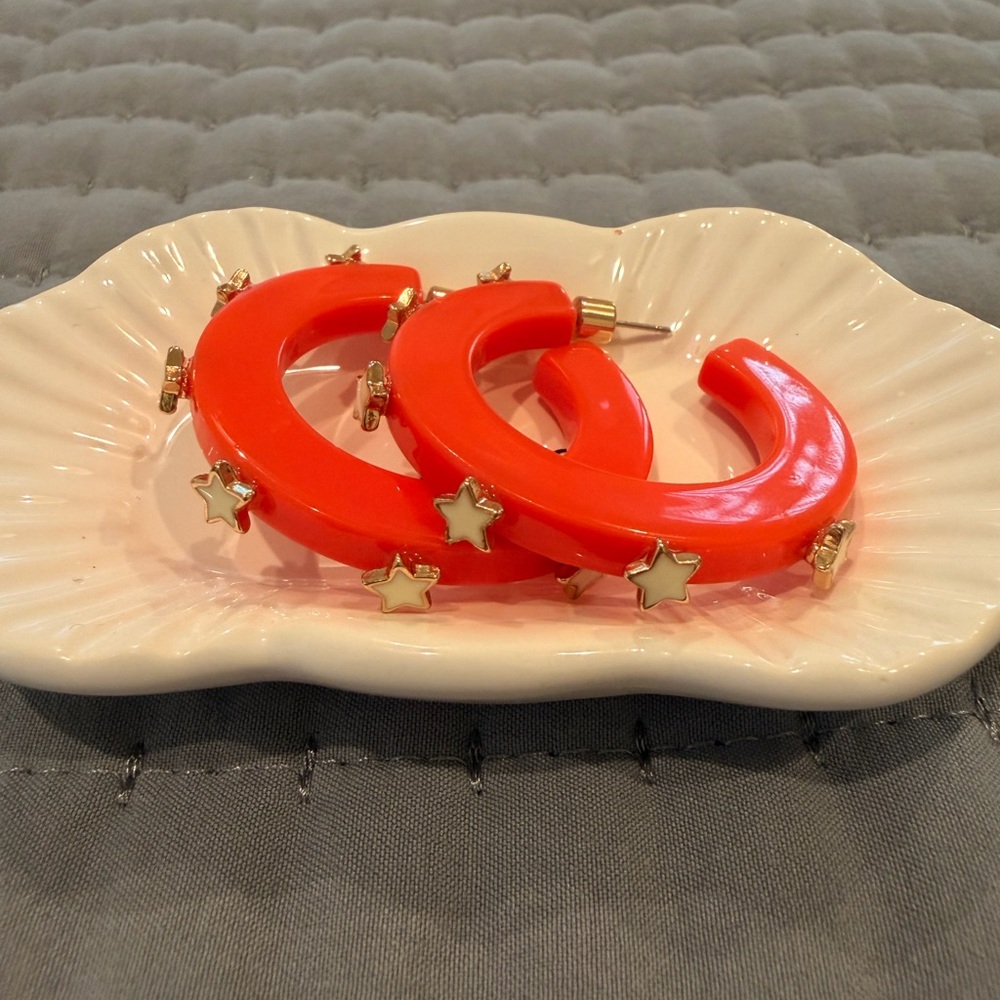 Star-Studded Orange Hoop Earrings